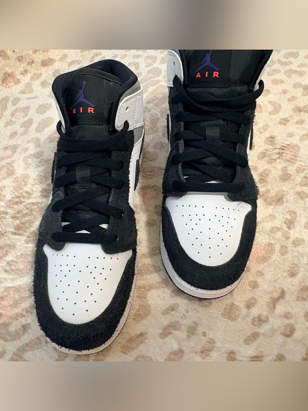 Jordan Kids High-Top Sneakers — White, Black & Purple - Picture 3 of 4